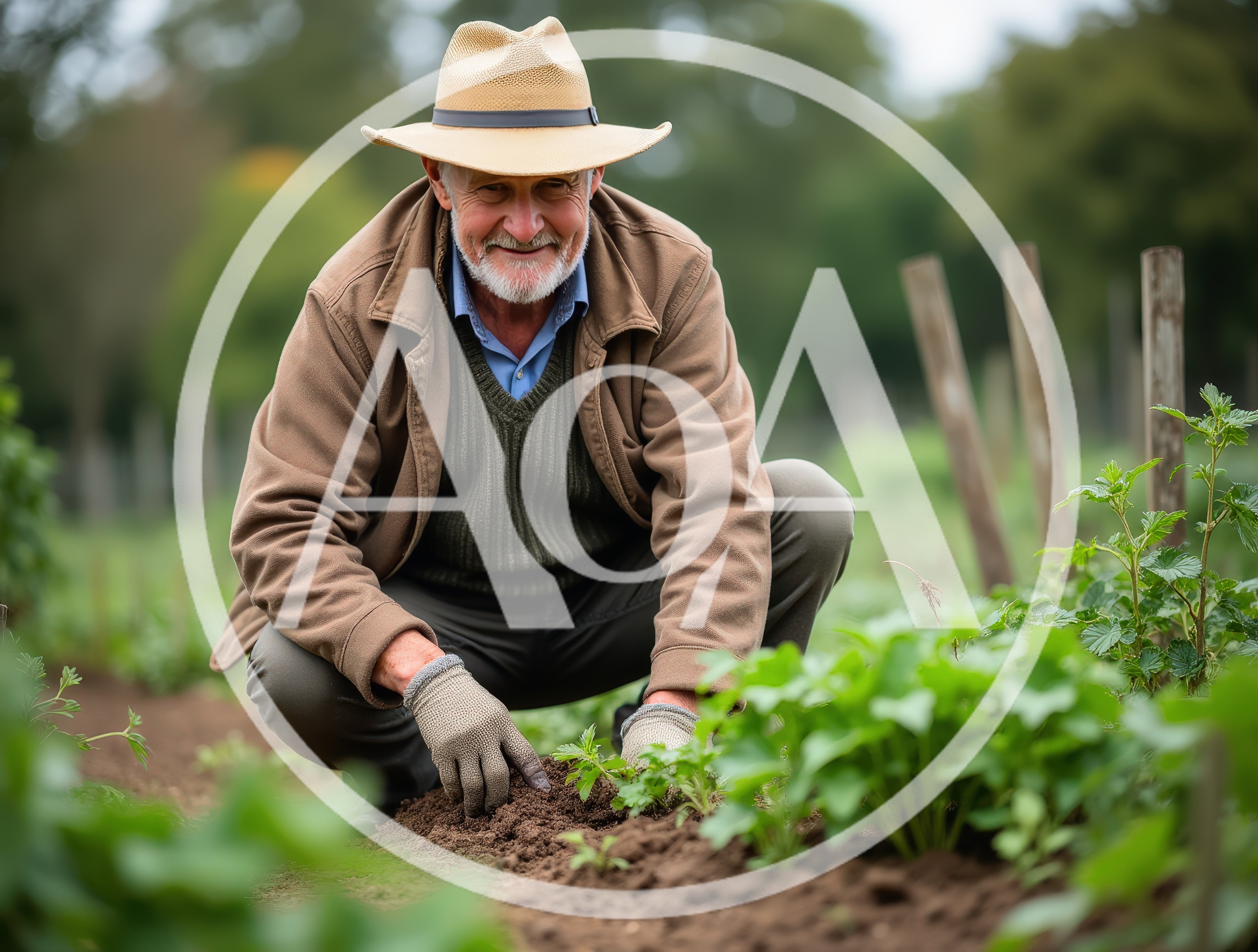 Senior Farmer Tending To Plants In A Garden