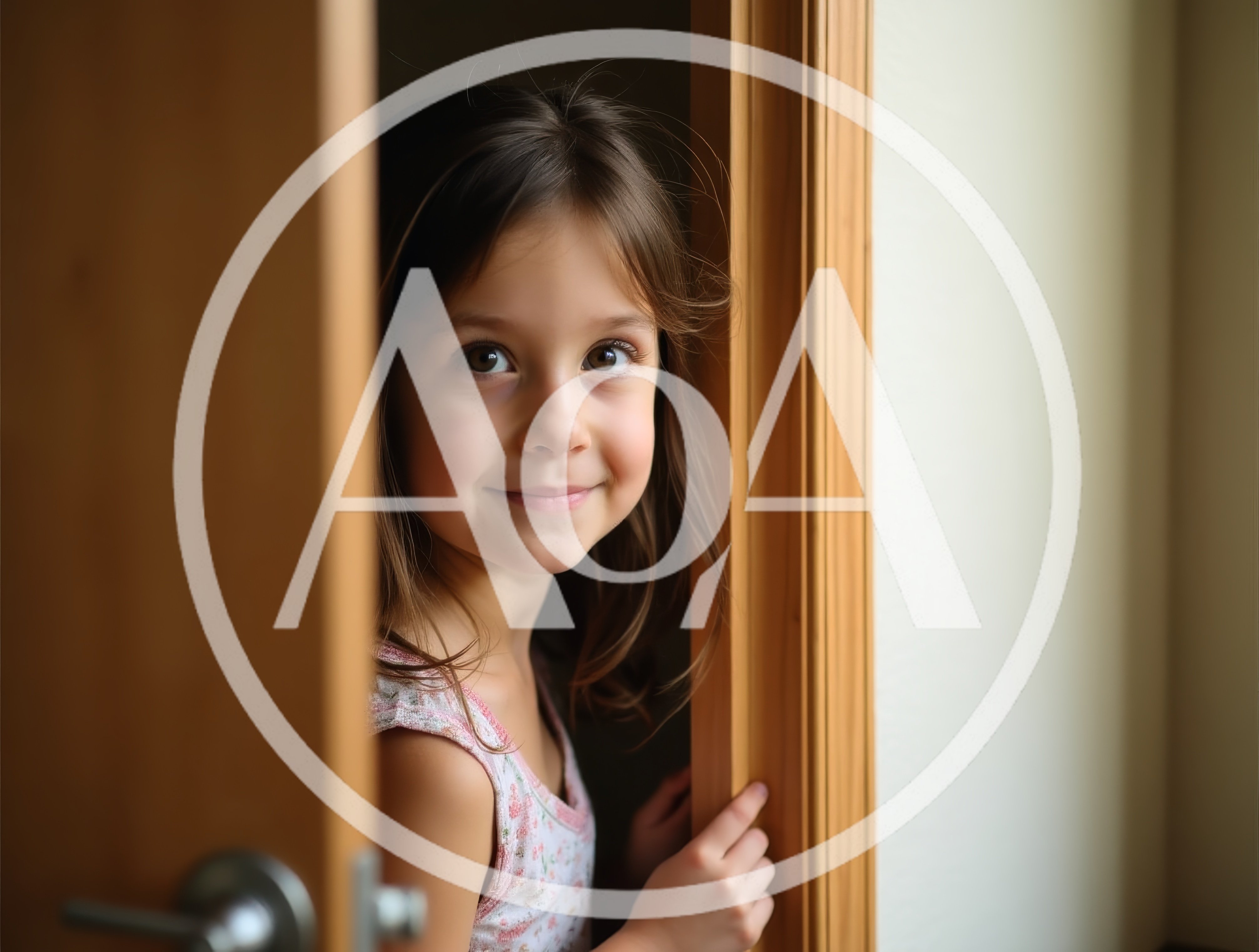 Young Girl Peeking Through A Half Open Door