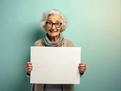 Elderly Woman Holding Blank White Sign