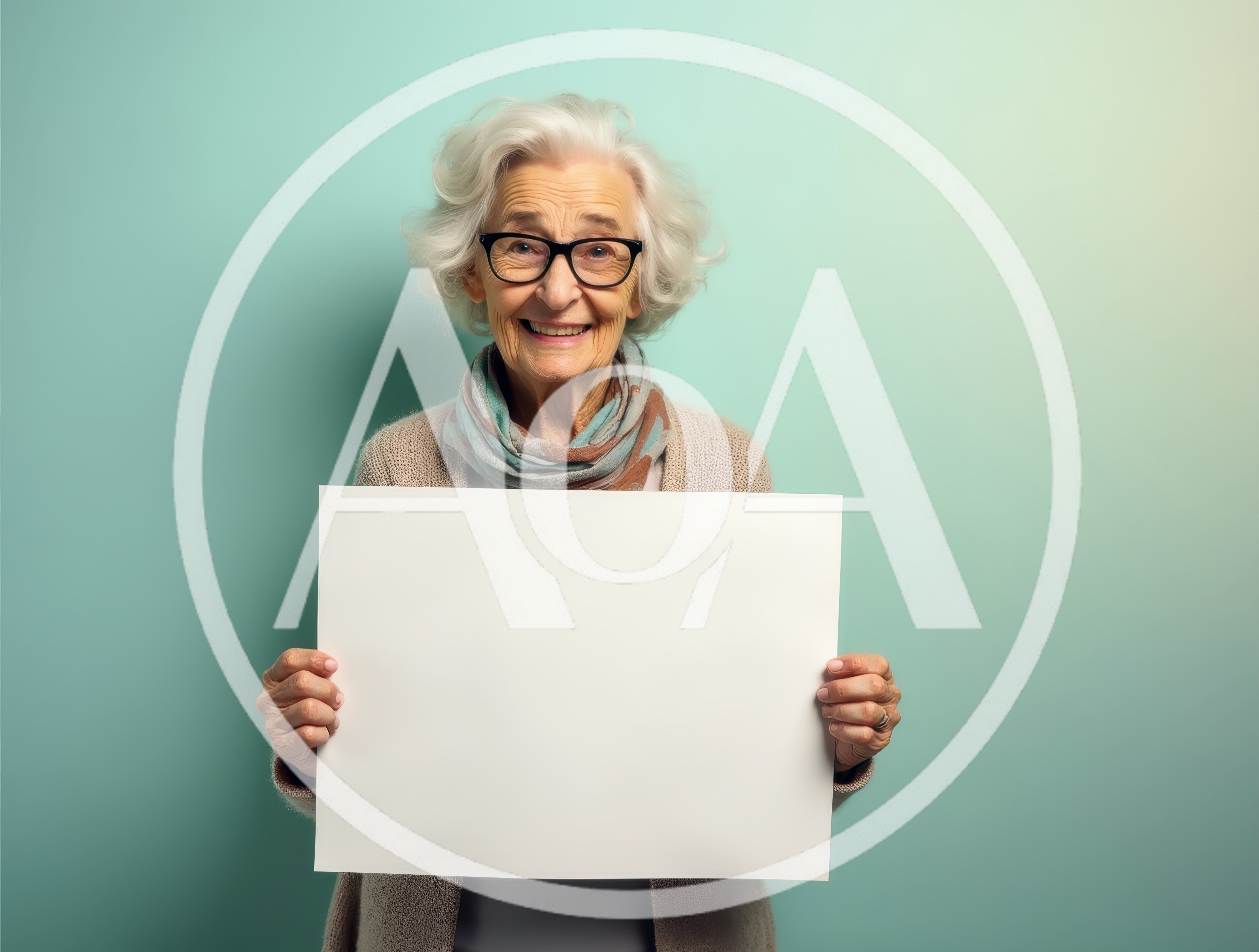 Elderly Woman Holding Blank White Sign