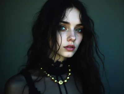 Portrait Of A Young Woman With Dark Wavy Hair