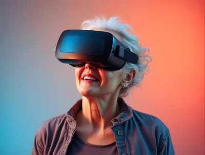 Senior Woman Experiencing Virtual Reality Headset