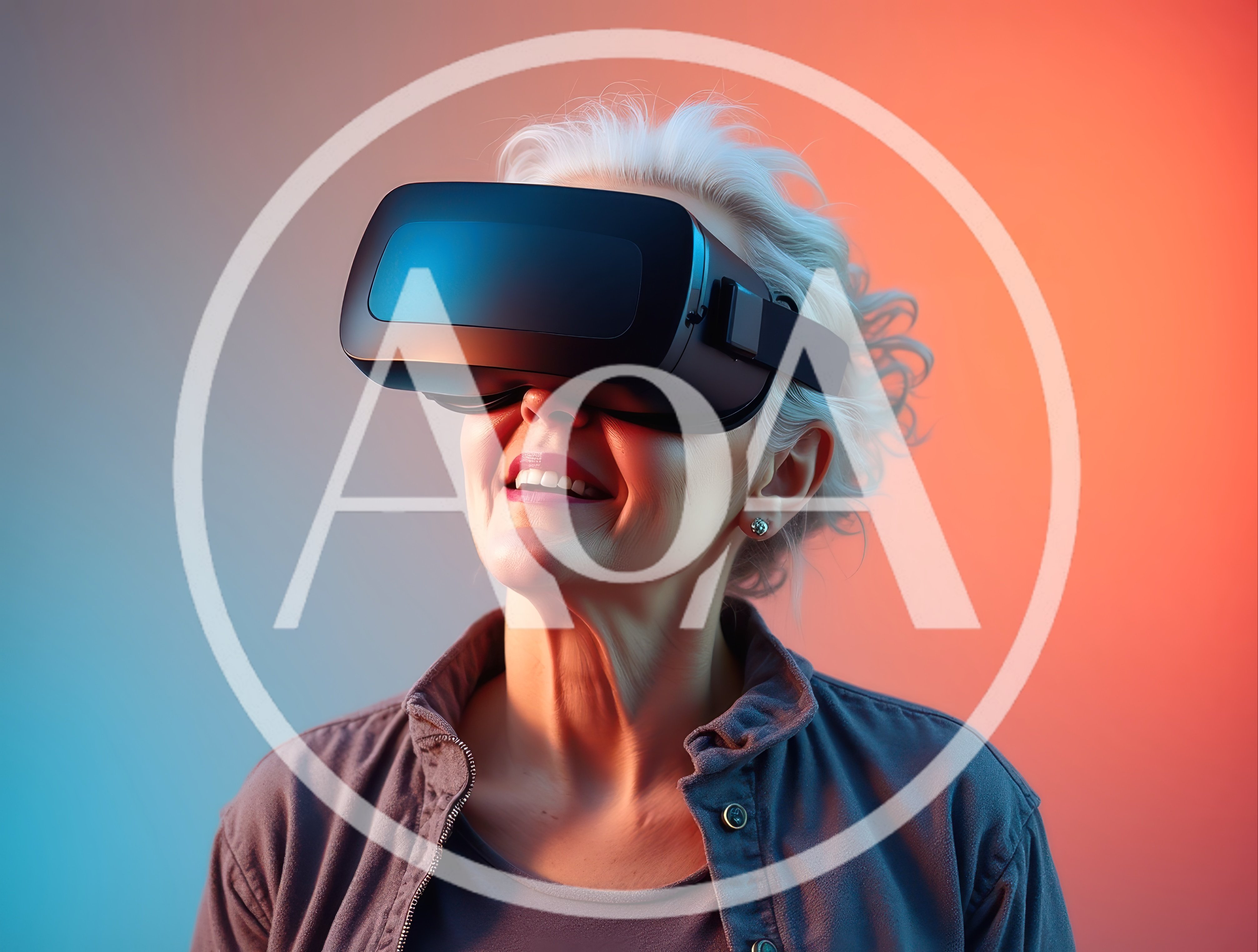 Senior Woman Experiencing Virtual Reality Headset