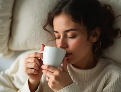 Young Woman Drinking Coffee In Bed