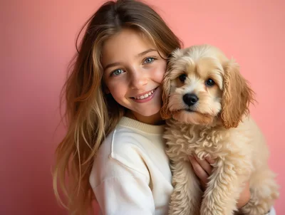 Young Girl Holding A Fluffy Puppy