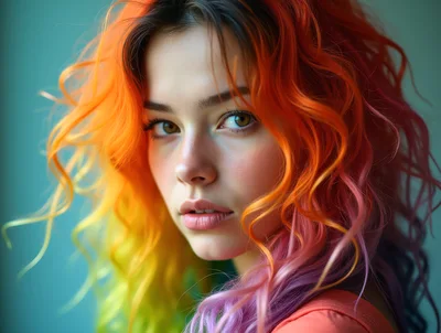 Portrait Of A Young Woman With Vibrant Multi Colored Hair