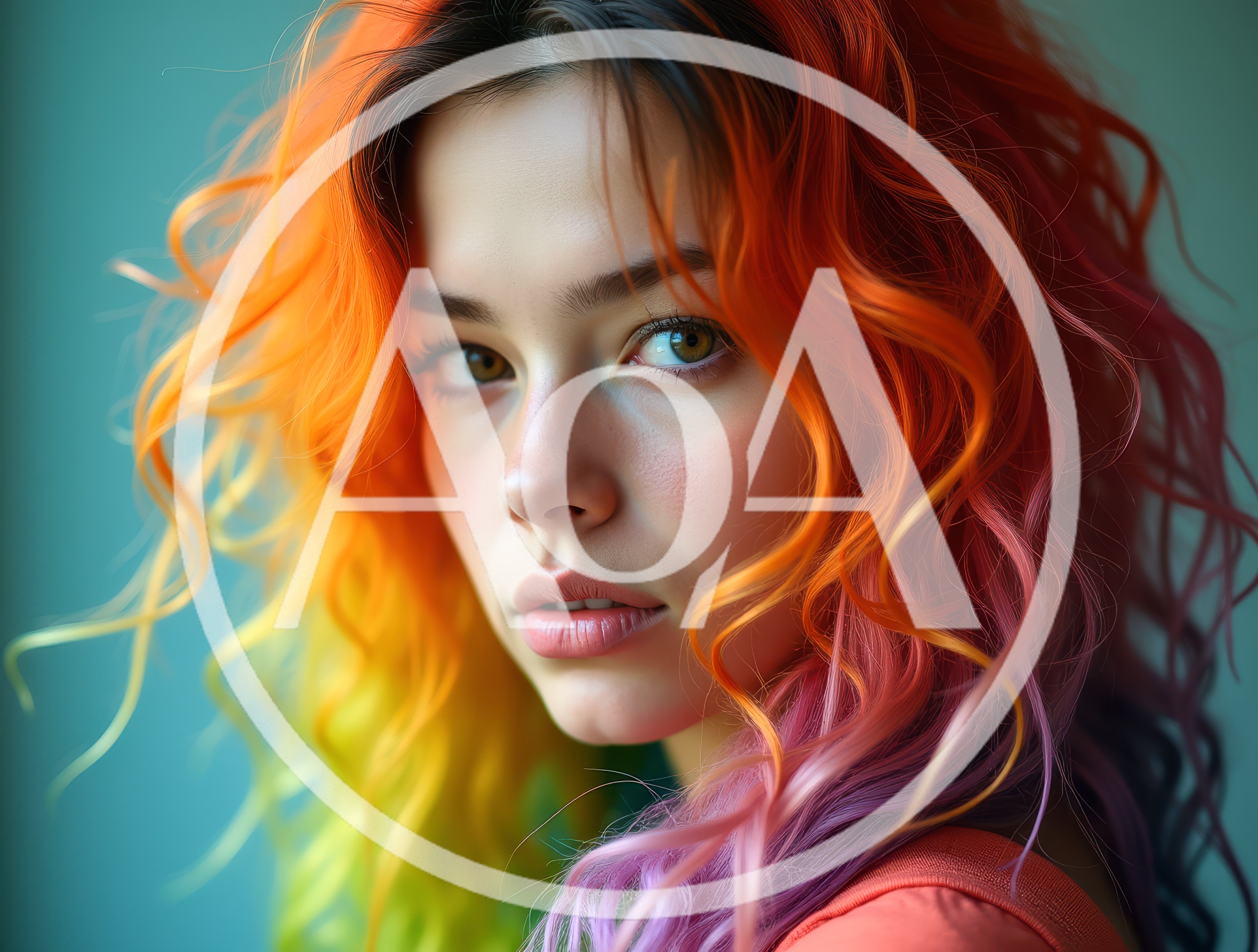 Portrait Of A Young Woman With Vibrant Multi Colored Hair