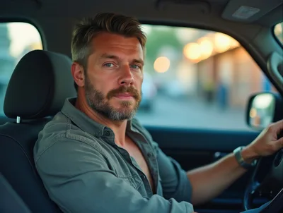 Handsome Man Driving A Car In The City