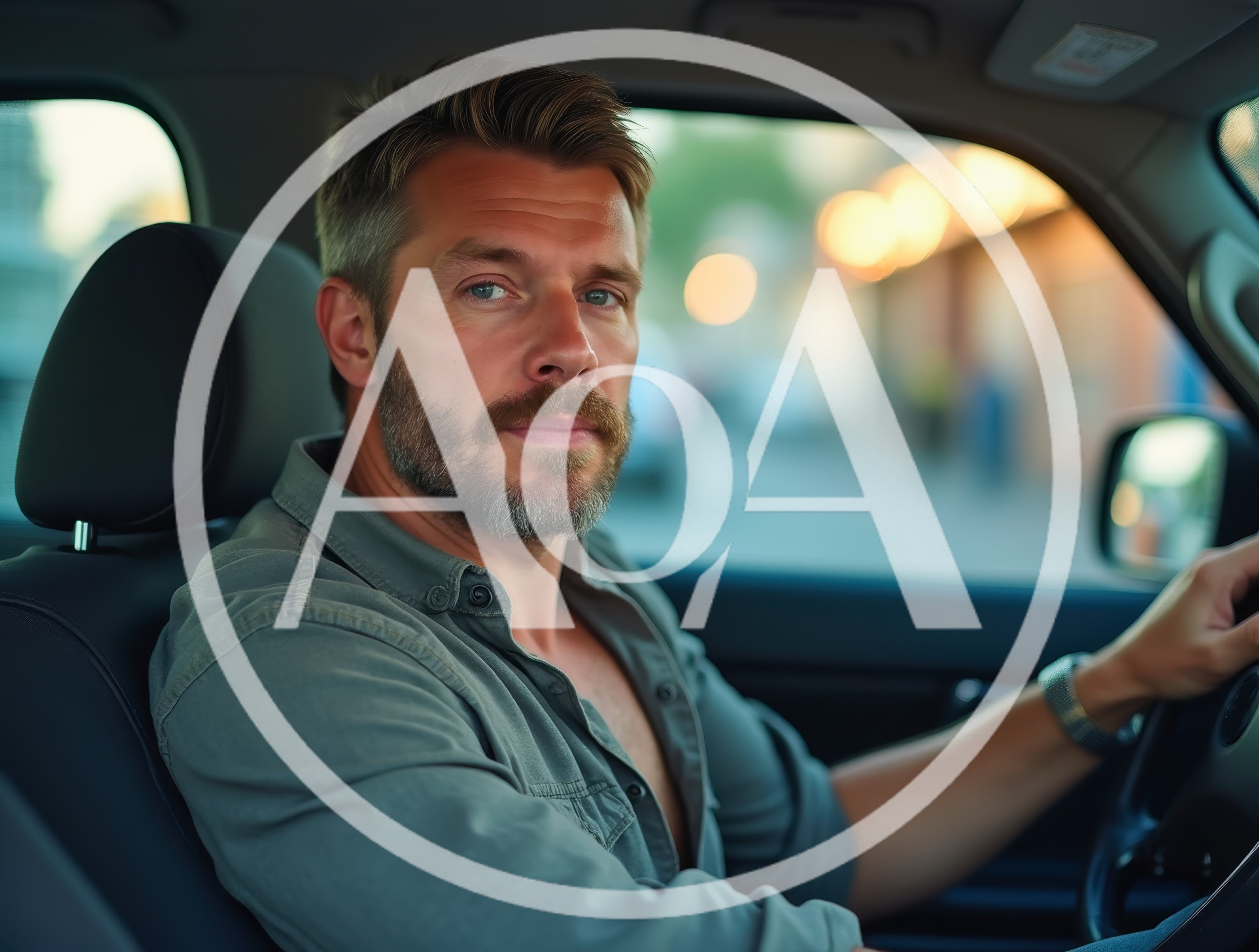 Handsome Man Driving A Car In The City