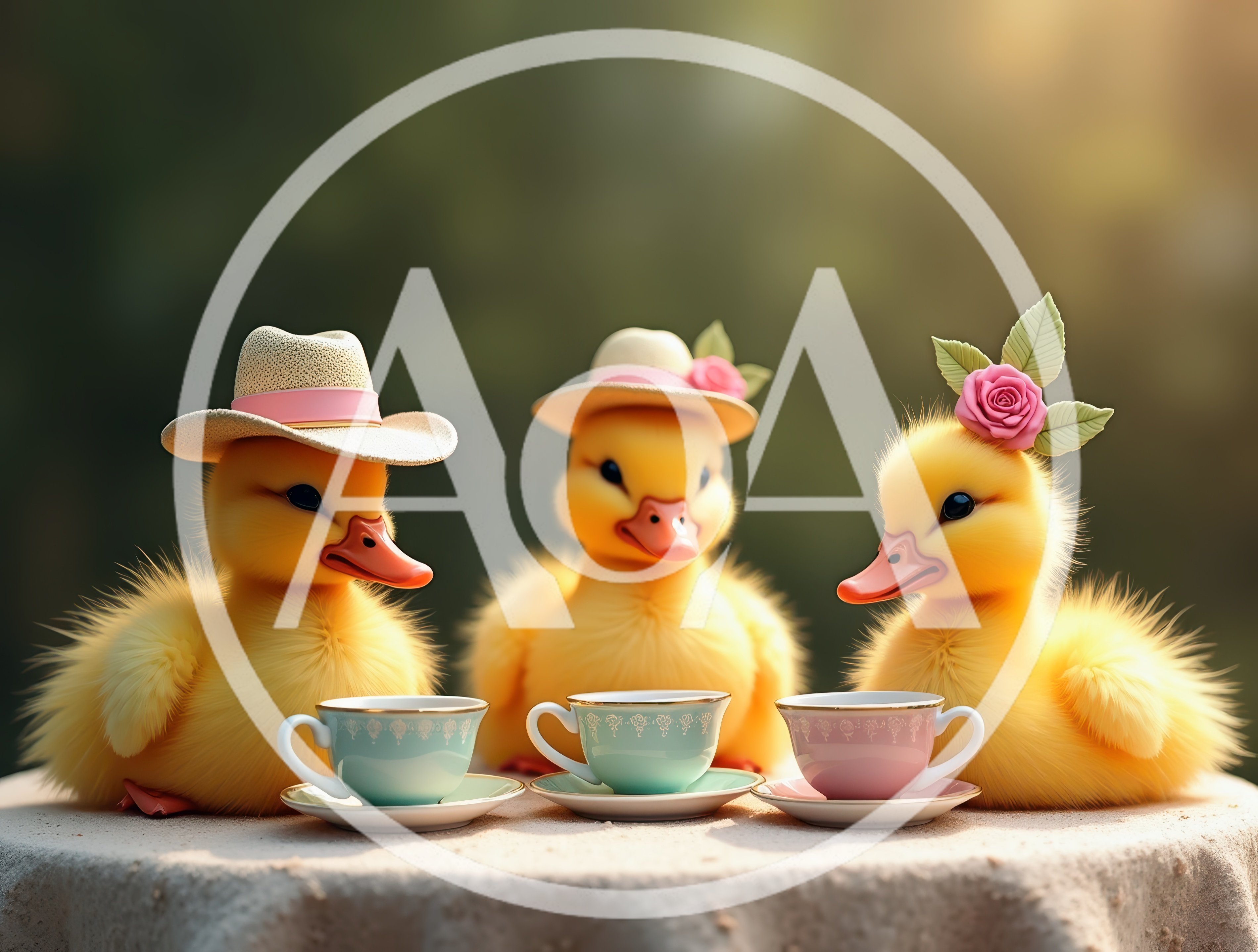 Three Cute Ducklings Having A Tea Party
