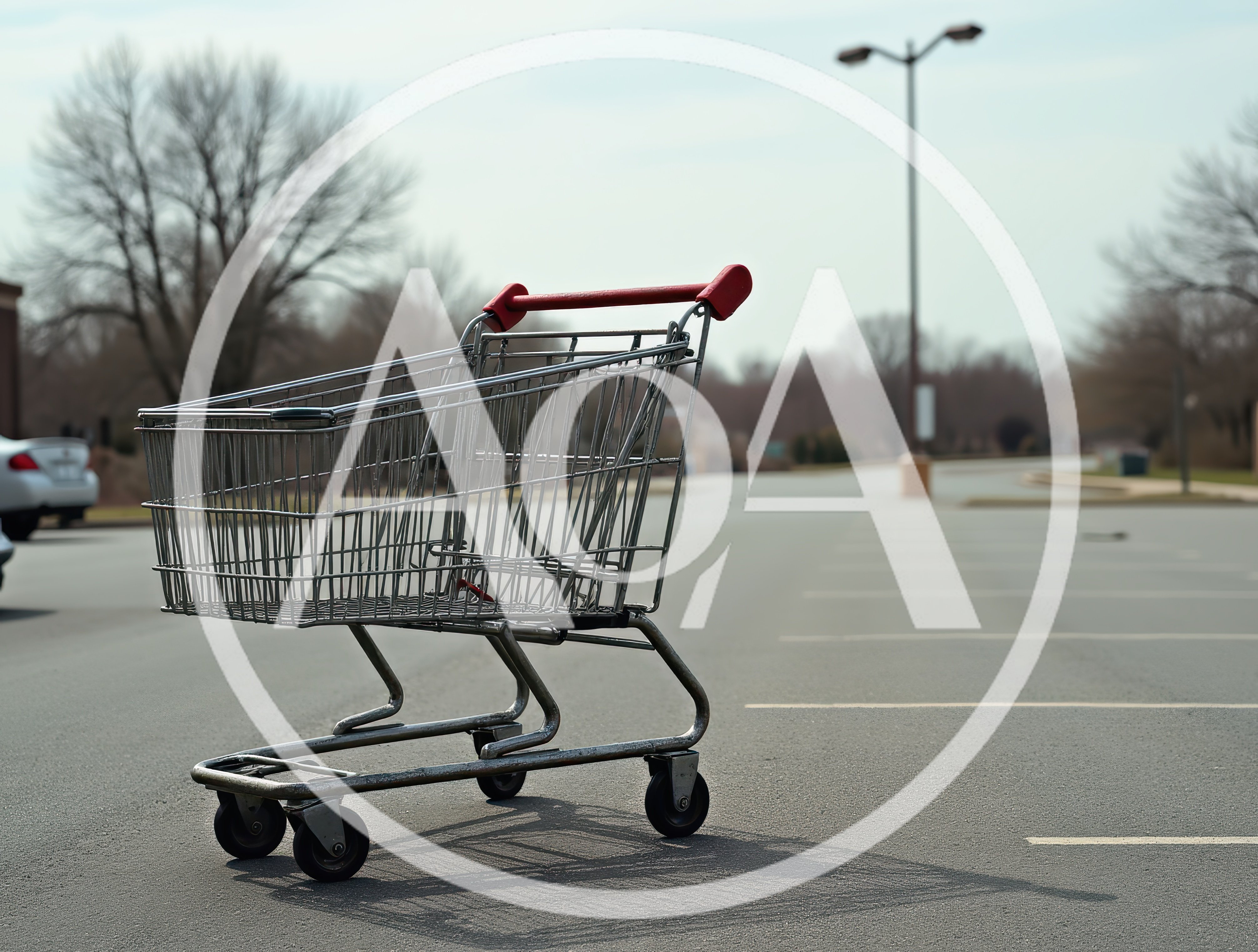 Empty Metal Shopping Cart In An Abandoned Parking Lot