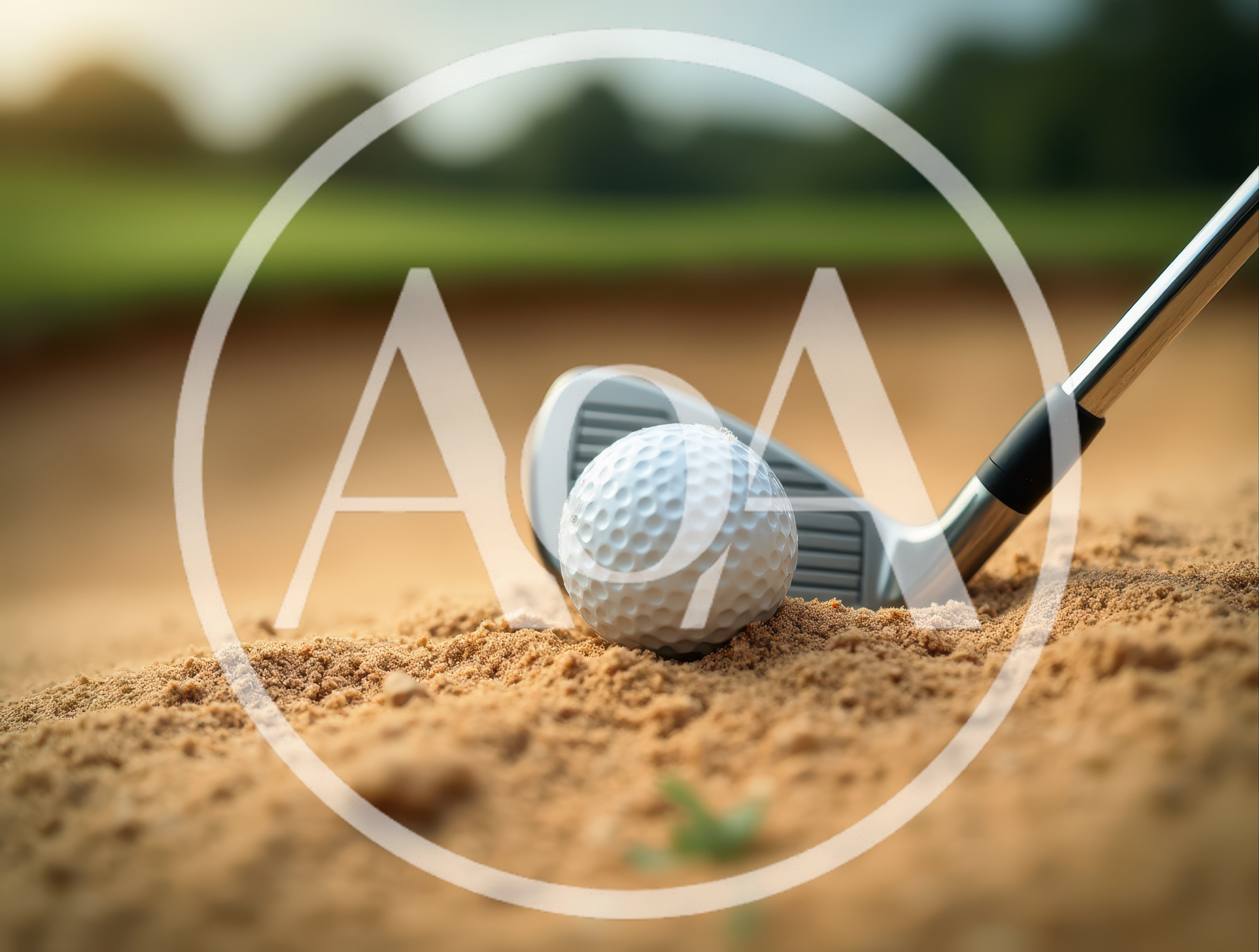 Golf Ball And Iron Club In Sand Bunker