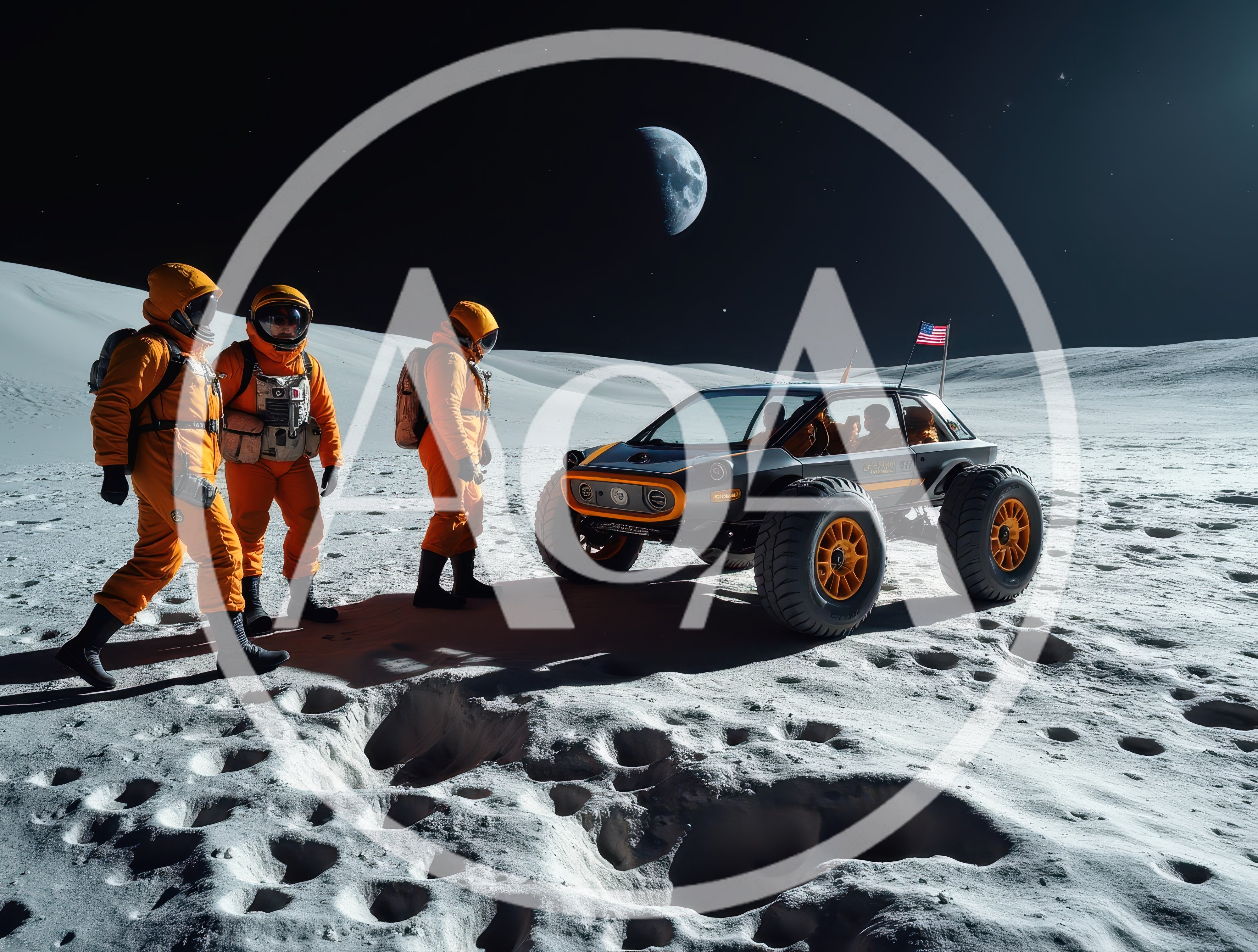 Astronauts Exploring Lunar Surface With Rover