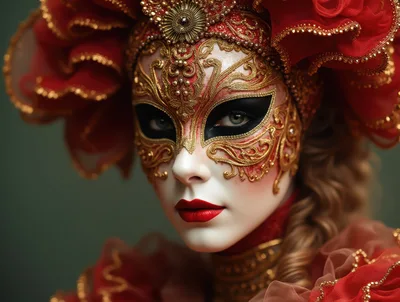Portrait Of A Woman Wearing An Ornate Venetian Mask