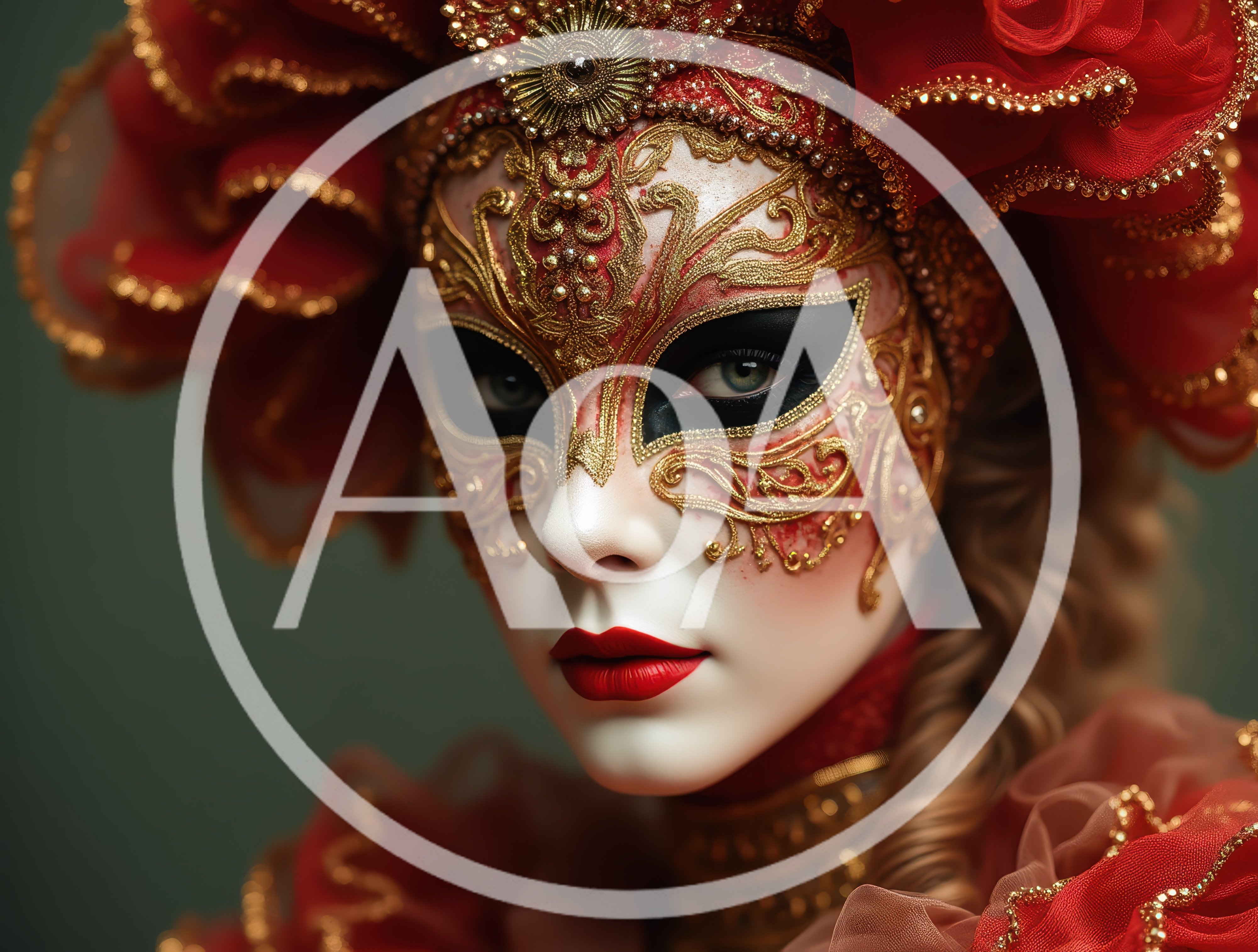 Portrait Of A Woman Wearing An Ornate Venetian Mask