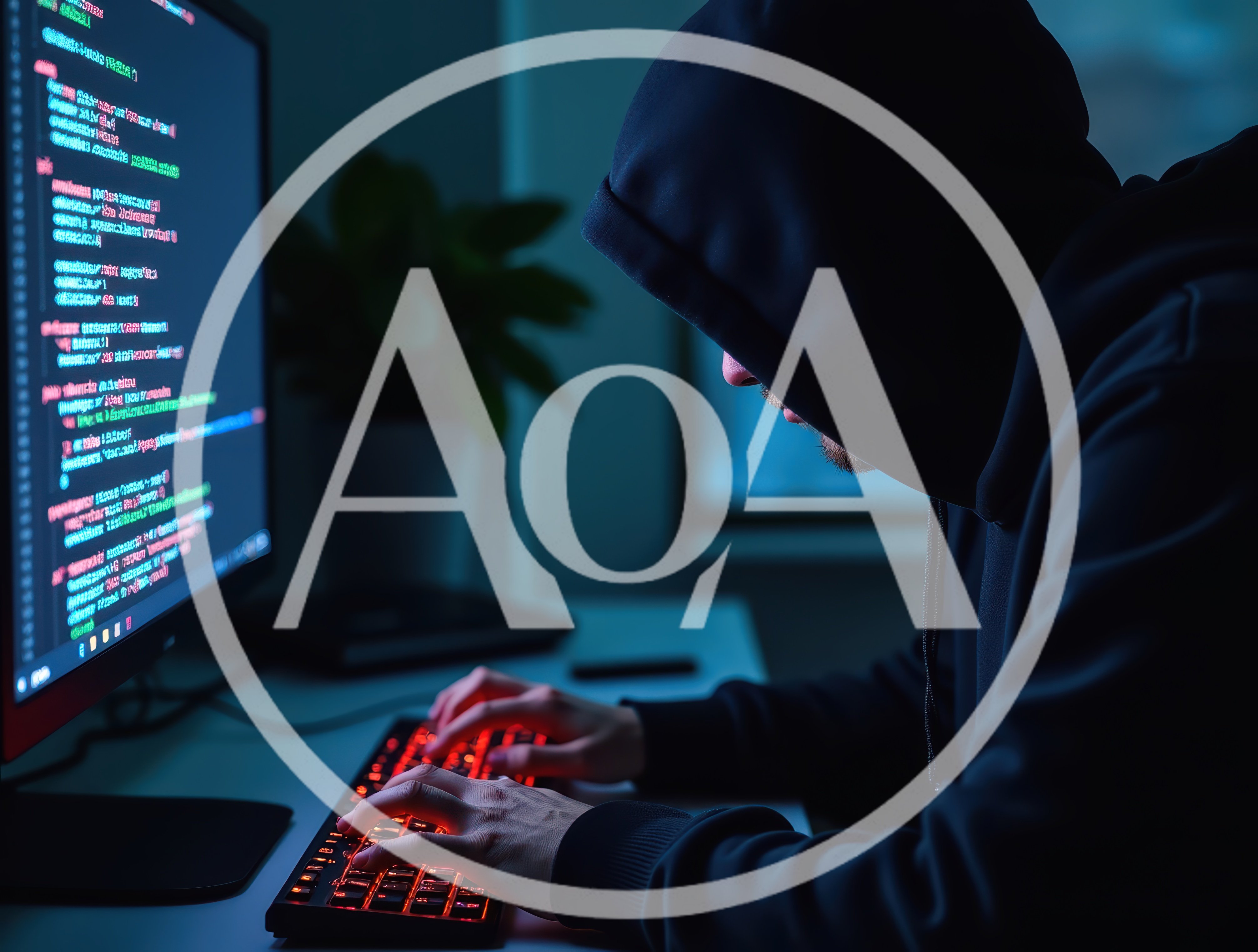 Hacker In Hoodie Typing On Illuminated Mechanical Keyboard