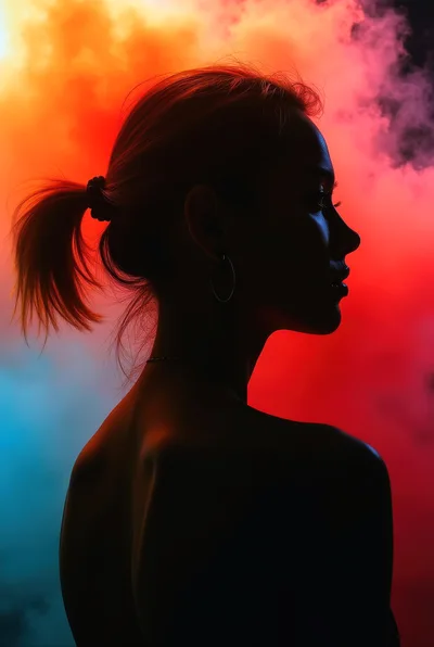 Silhouette Of A Woman With Colorful Smoke Background