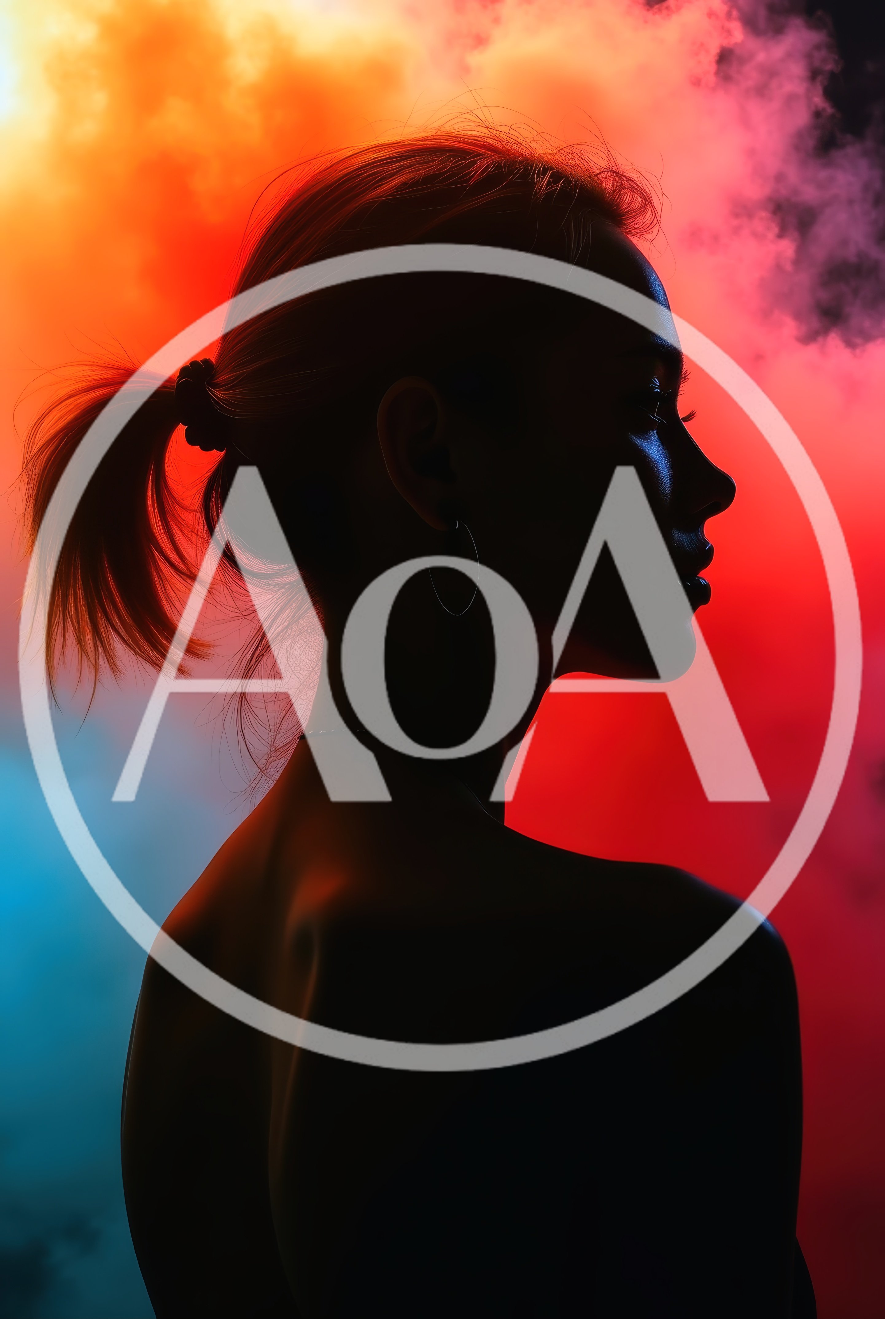 Silhouette Of A Woman With Colorful Smoke Background