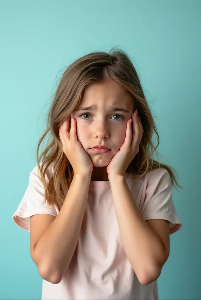 Sad Young Girl Holding Her Face With Both Hands
