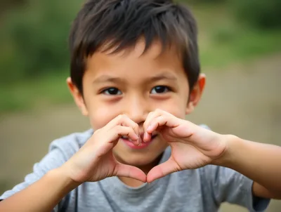 Young Boy Making A Heart Shape With His Hands