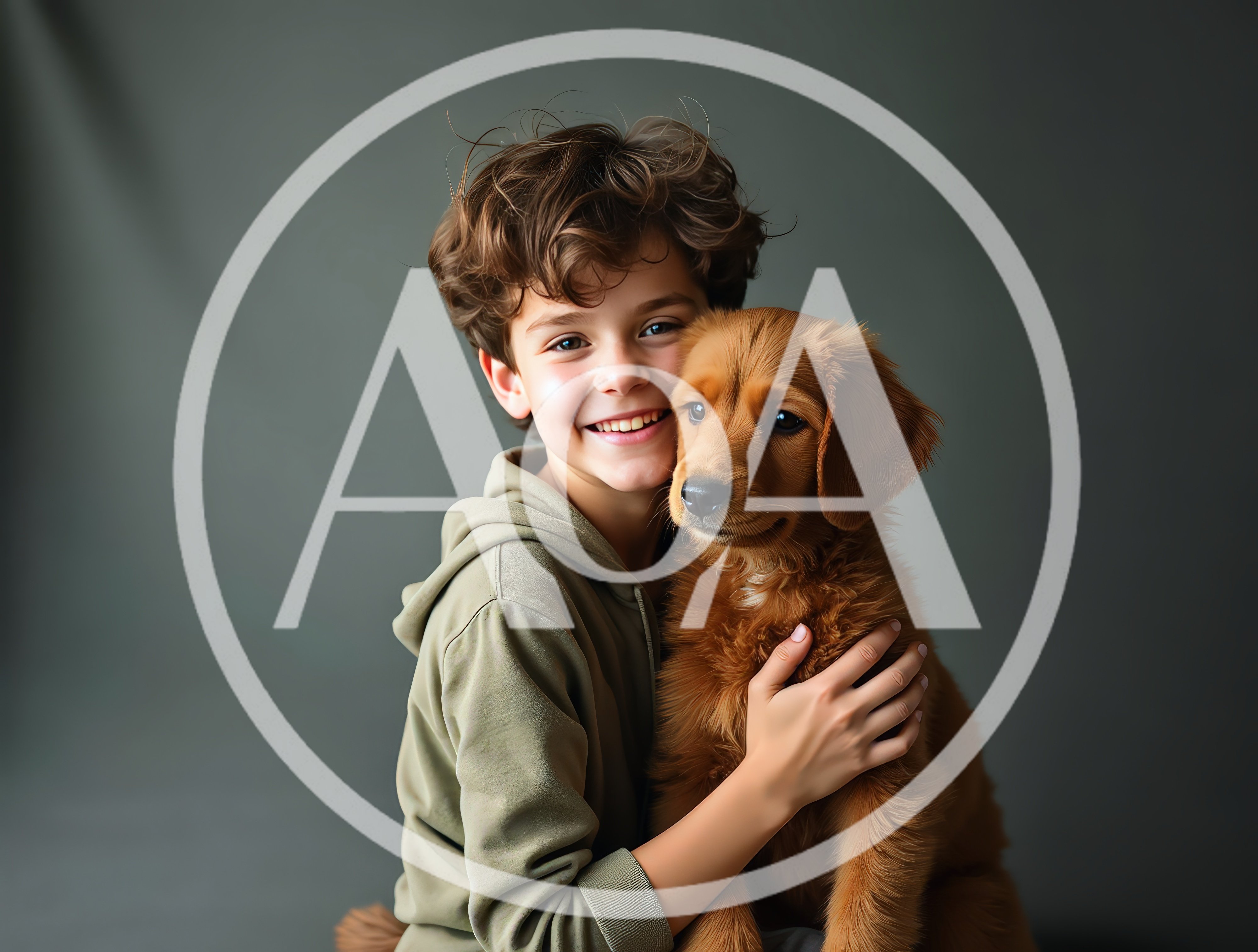 Young Boy Hugging His Golden Retriever Puppy