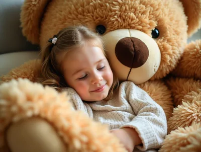 Little Girl Sleeping With A Giant Teddy Bear