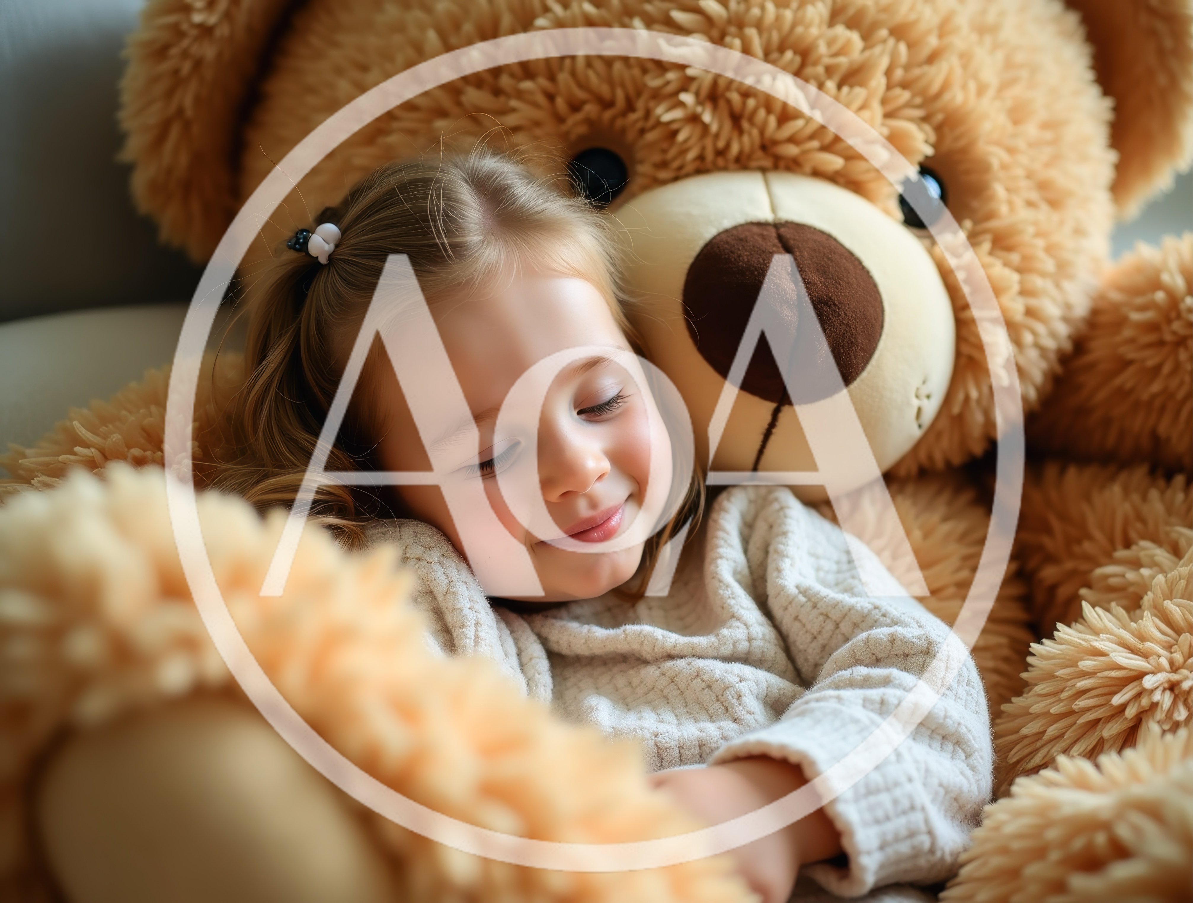 Little Girl Sleeping With A Giant Teddy Bear