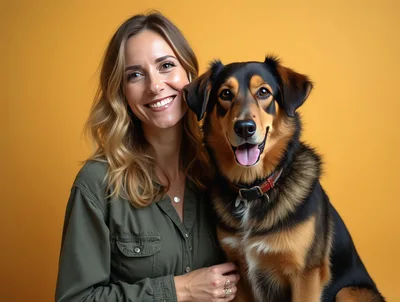 Smiling Woman Posing With Her Loyal Dog