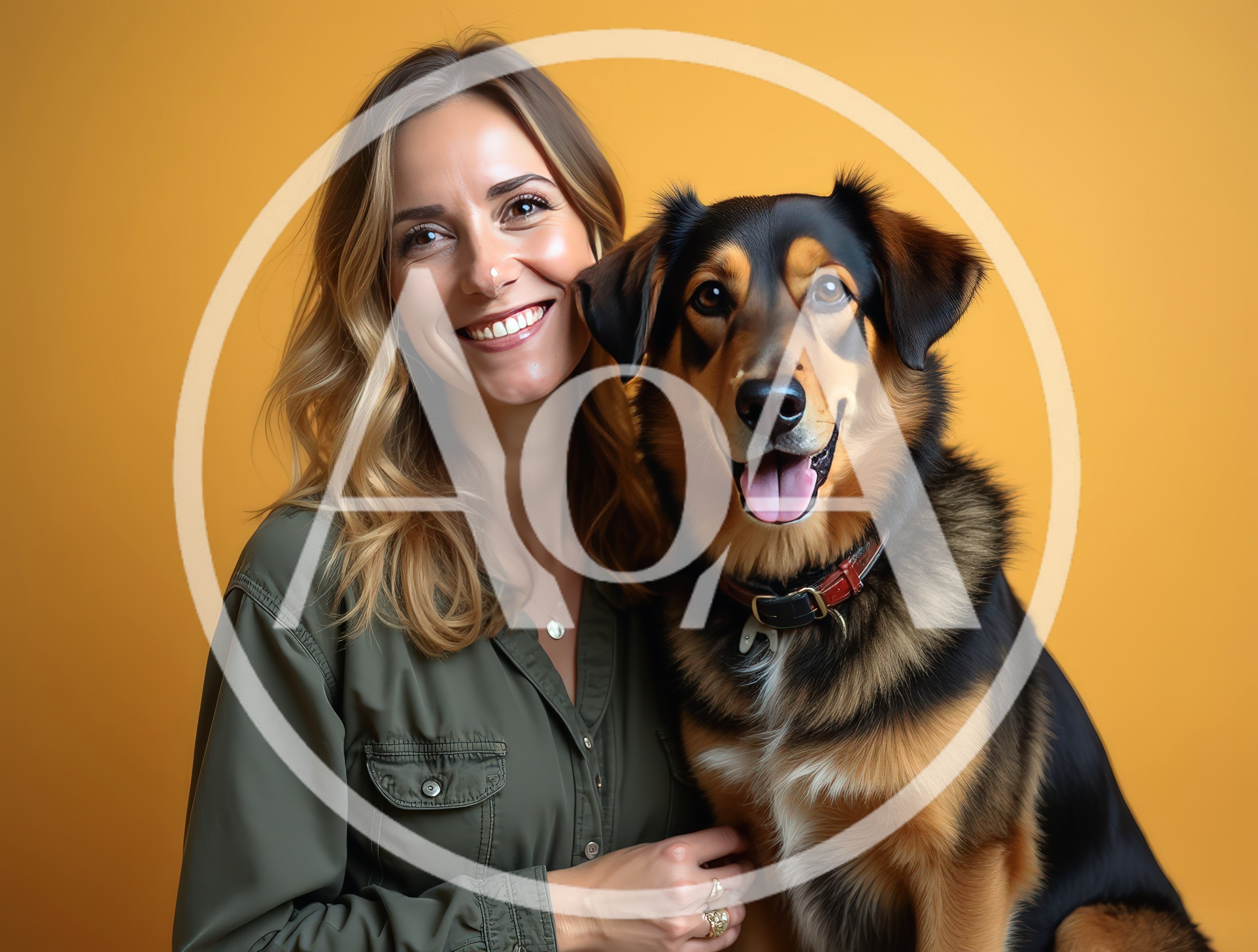 Smiling Woman Posing With Her Loyal Dog