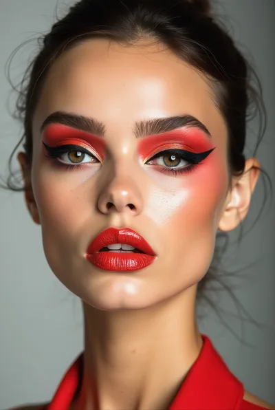 Portrait Of A Woman With Bold Red Makeup