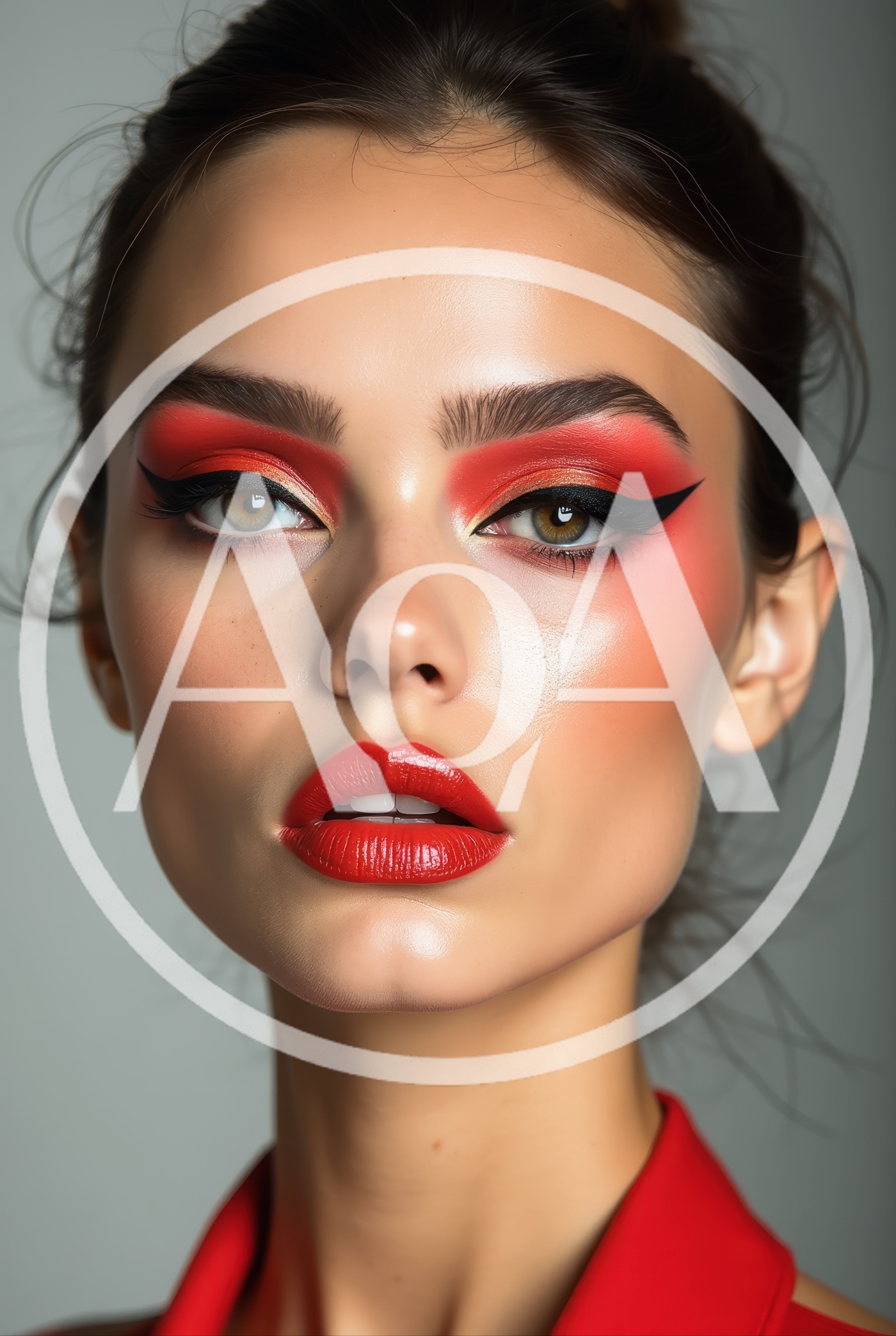 Portrait Of A Woman With Bold Red Makeup