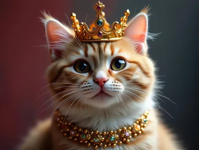 Regal Ginger Cat Wearing A Golden Crown And Necklace