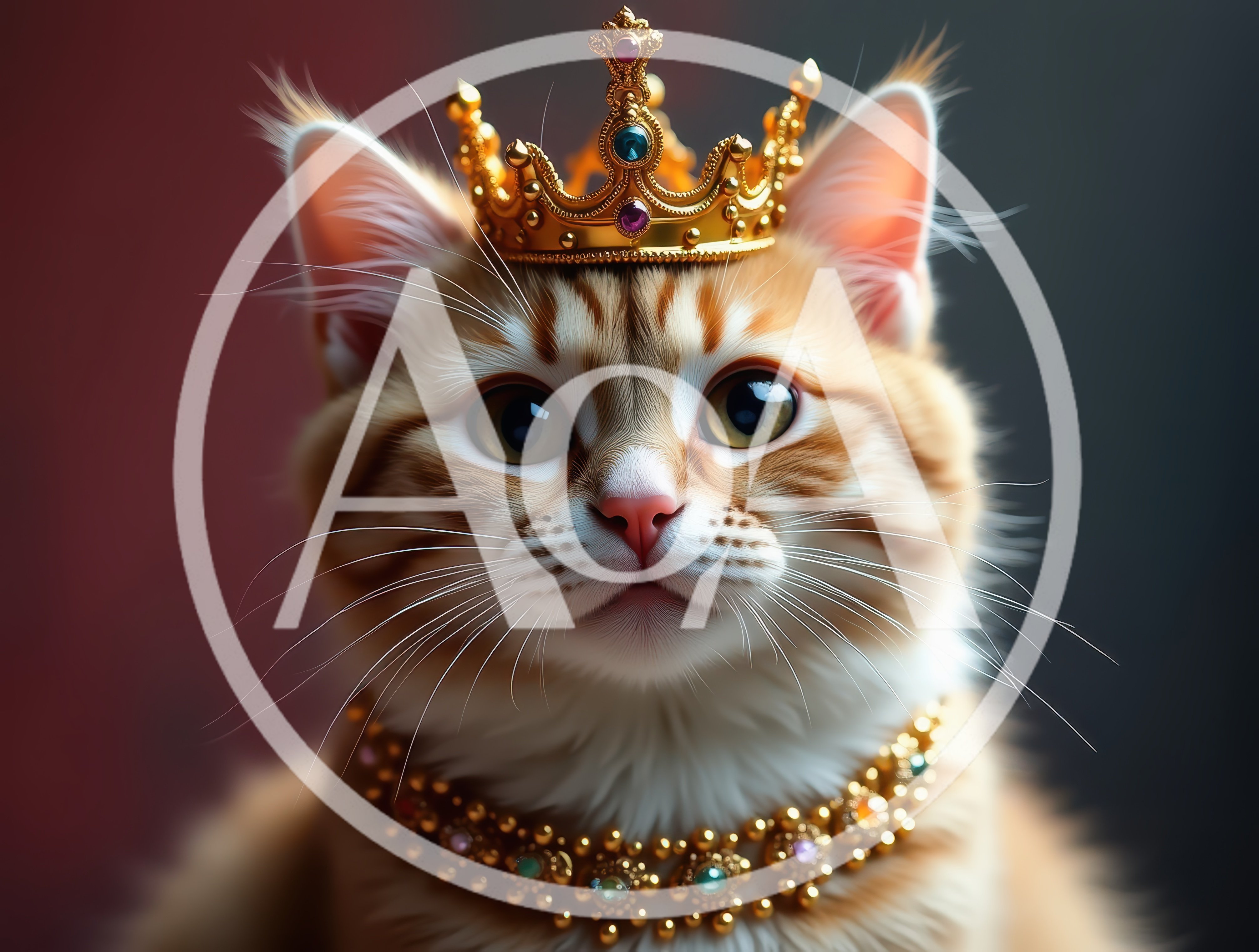 Regal Ginger Cat Wearing A Golden Crown And Necklace