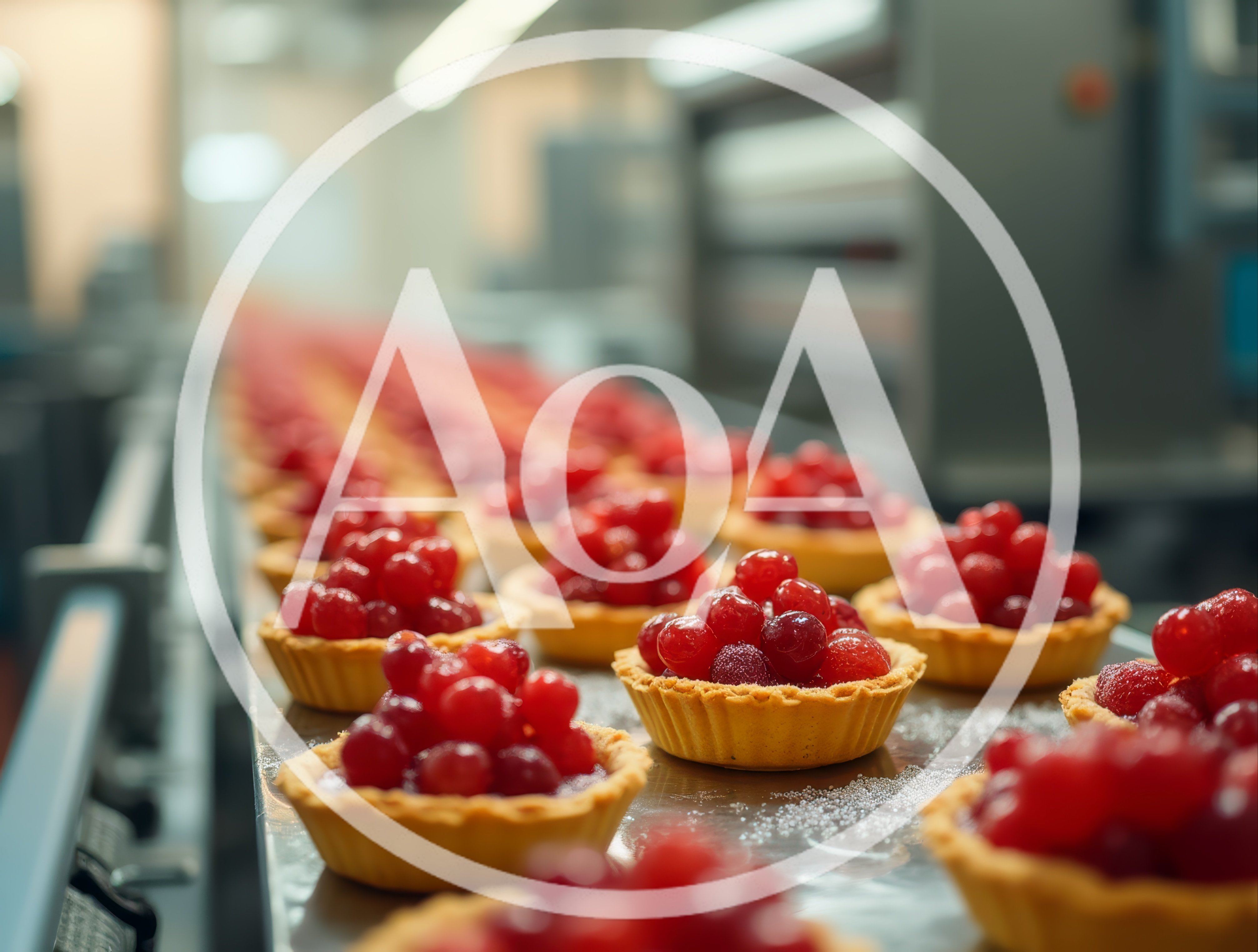 Cranberry Tarts Moving Along Industrial Food Production Conveyor Belt