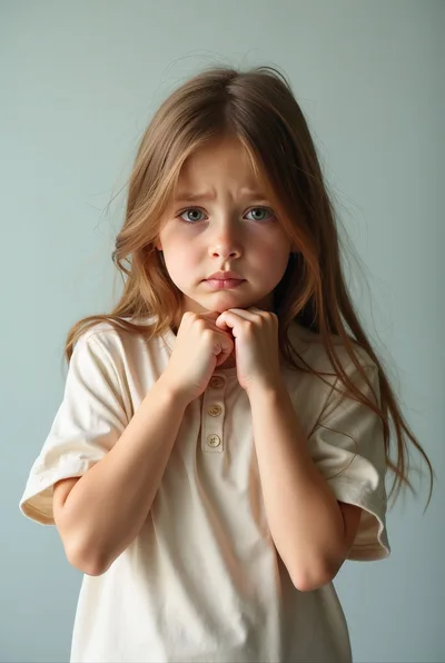 Sad Young Girl With Hands Under Chin