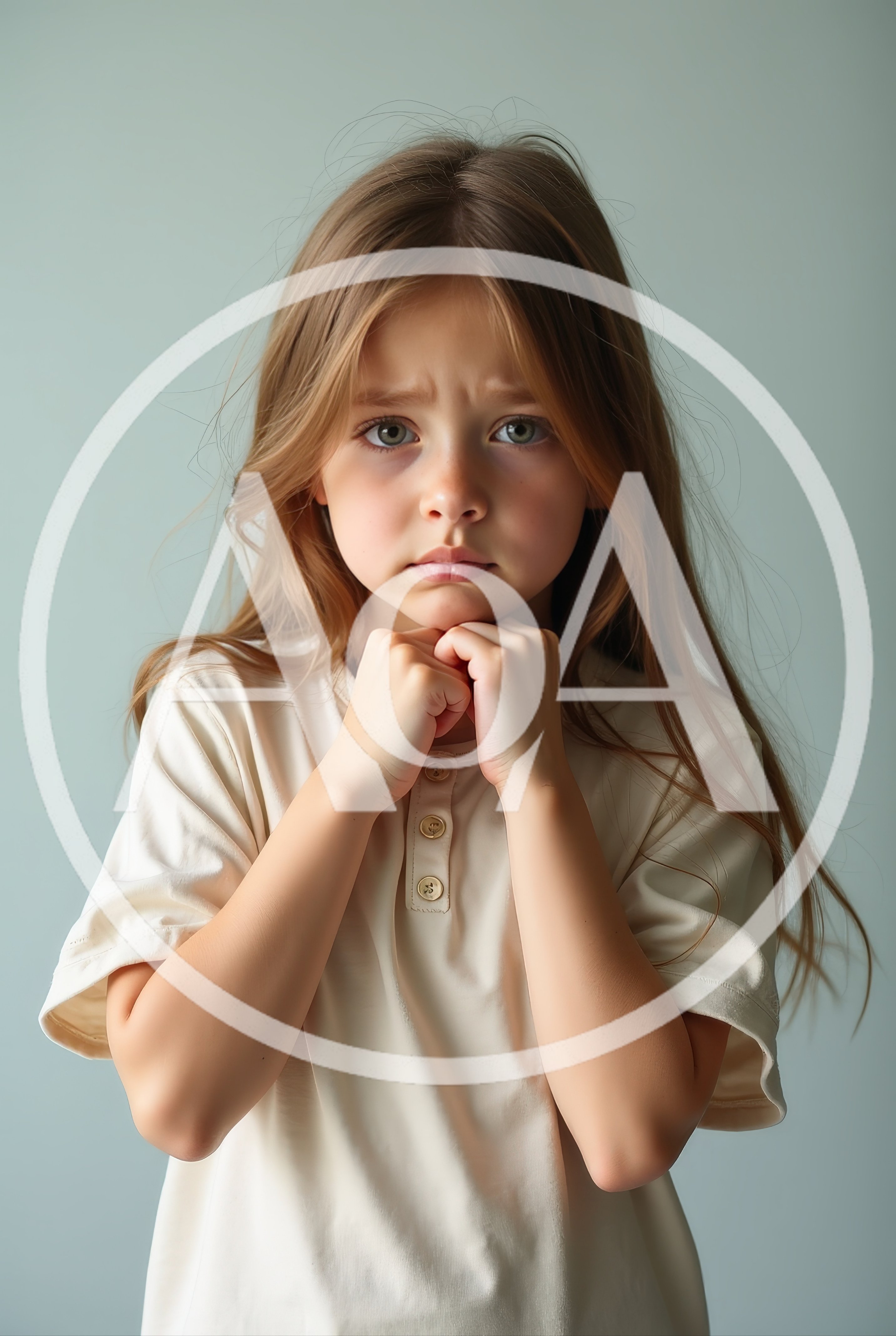 Sad Young Girl With Hands Under Chin