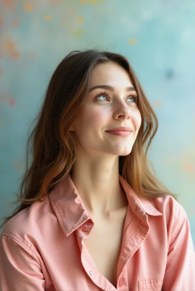 Young Woman Looking Upwards With A Gentle Smile