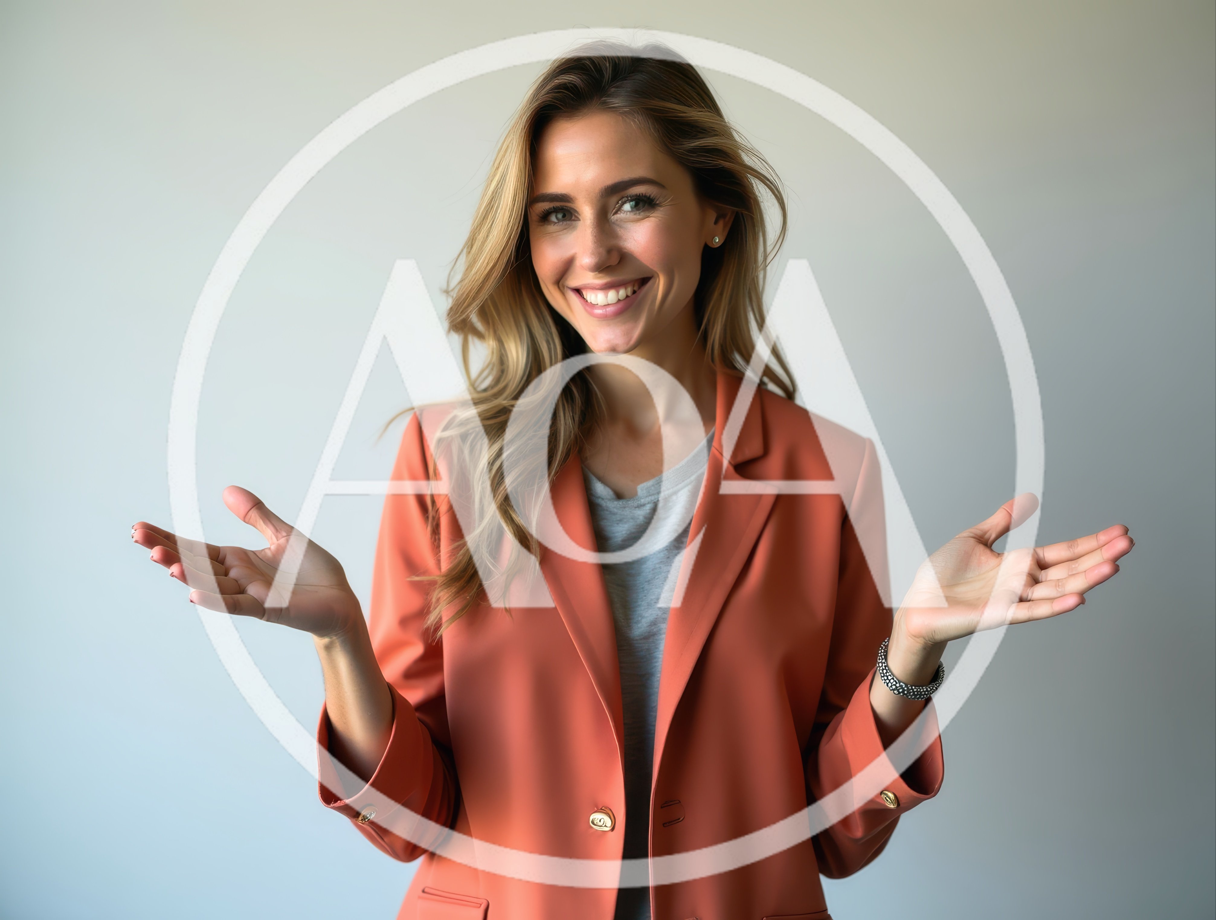 Smiling Businesswoman Gesturing With Open Hands