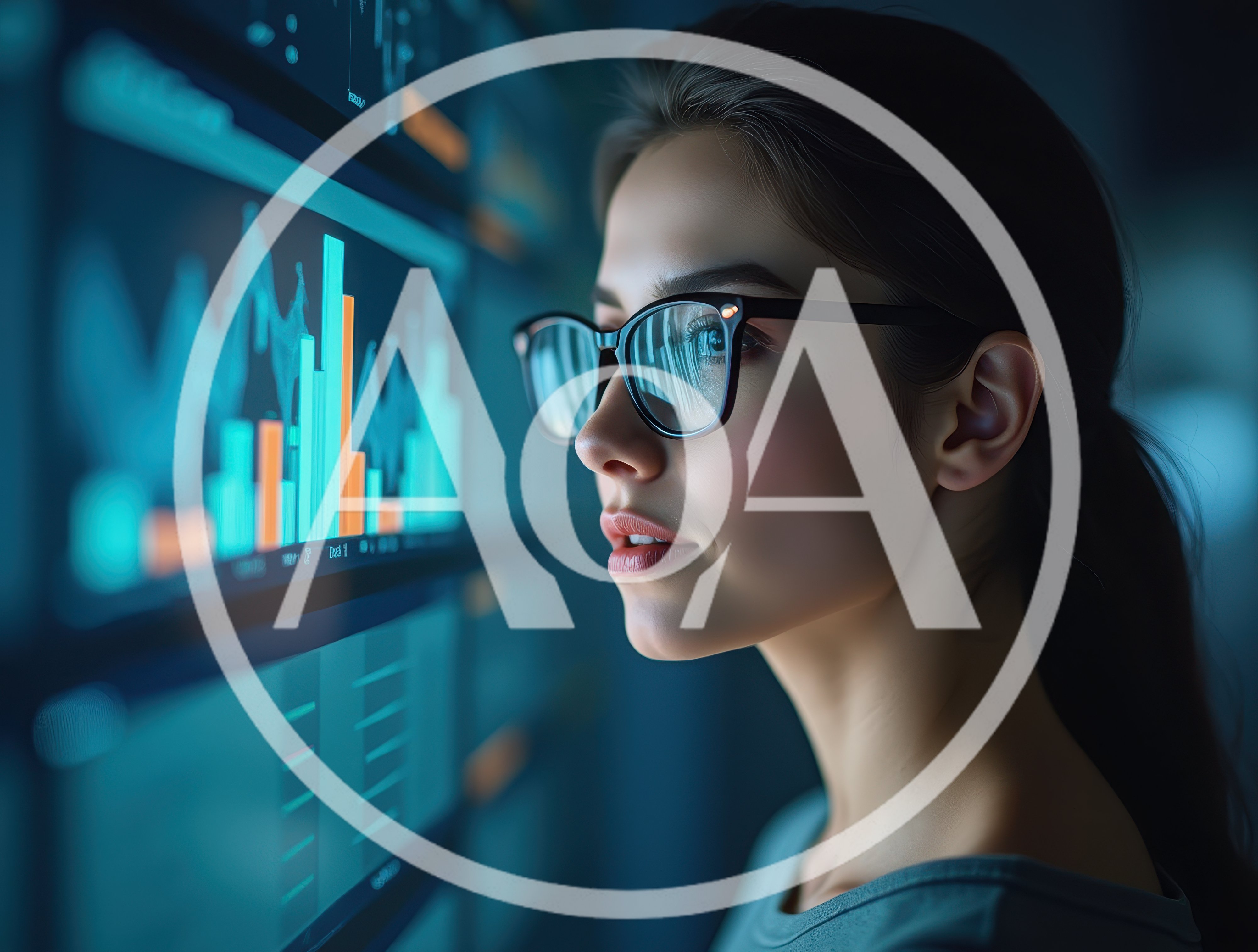 Young Woman Analyzing Financial Data On Digital Screens