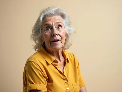 Surprised Senior Woman Looking Away In Studio