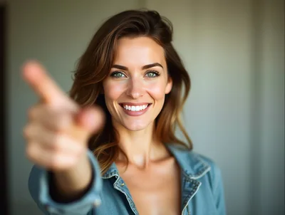 Smiling Woman Pointing Directly At The Camera