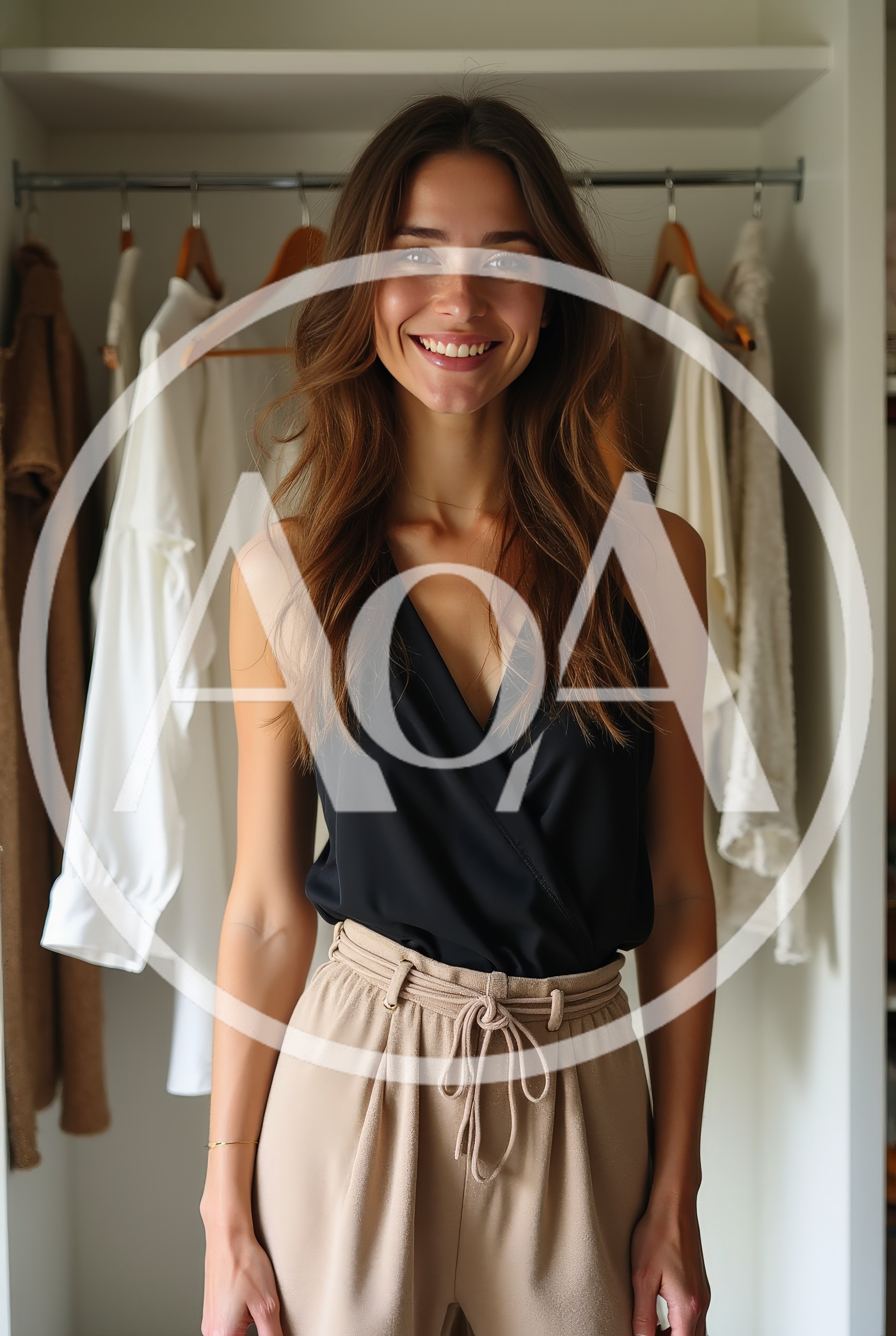 Smiling Young Woman Standing In A Walk In Closet