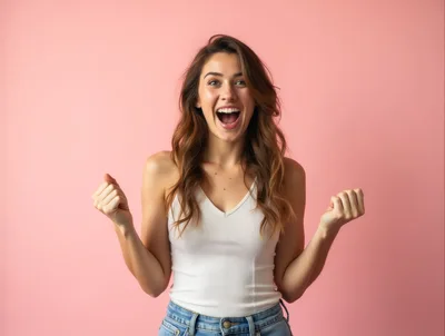 Excited Young Woman Celebrating Success