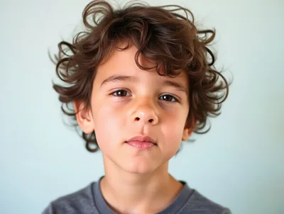 Portrait Of A Young Boy With Curly Hair