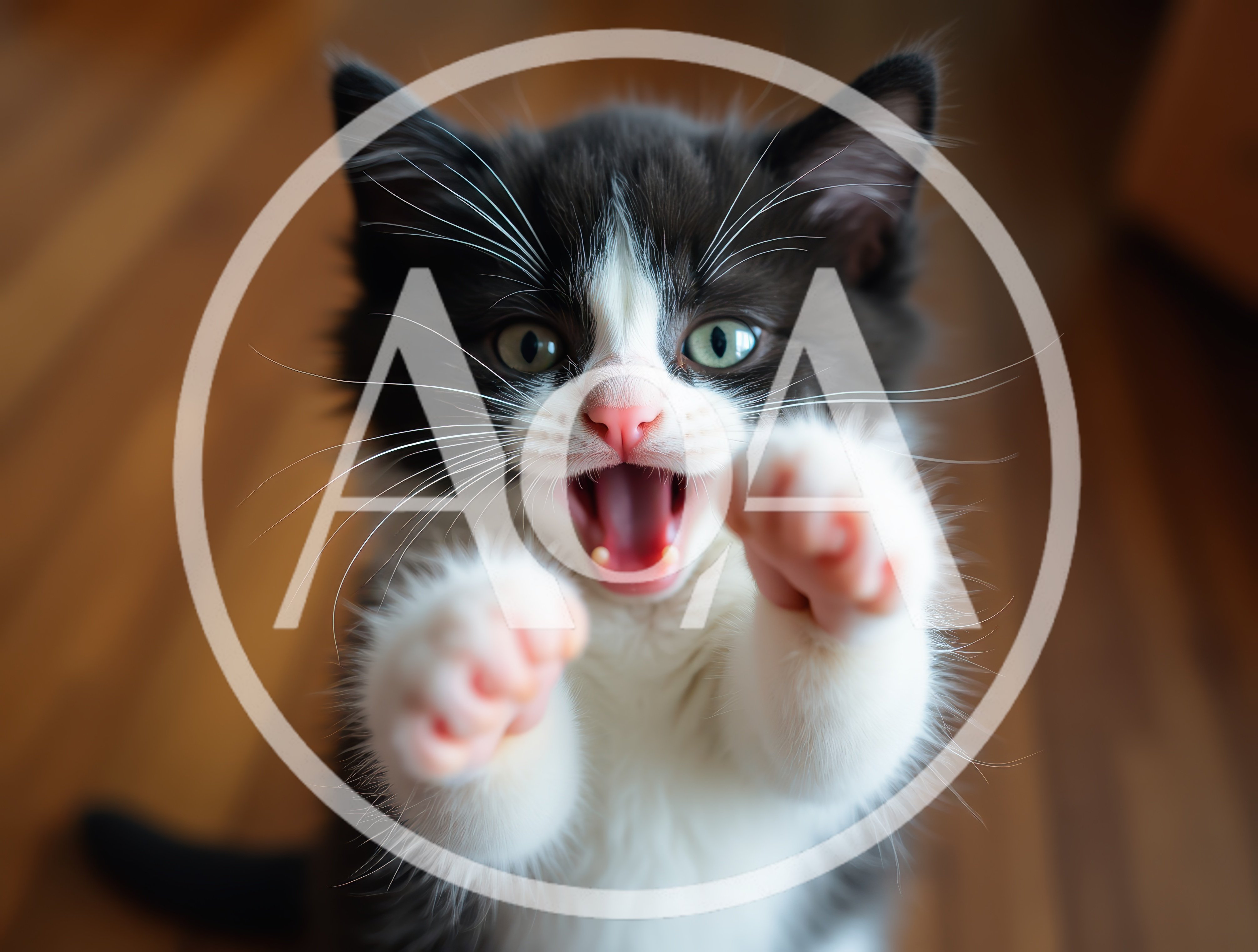 Playful Black and White Kitten Reaching Forward