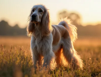 Golden Cocker Spaniel Standing In A Sunlit Meadow