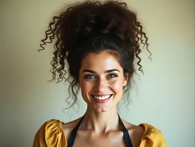 Portrait Of A Smiling Woman With Curly Hair