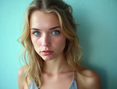 Portrait Of A Young Blonde Woman With Blue Eyes