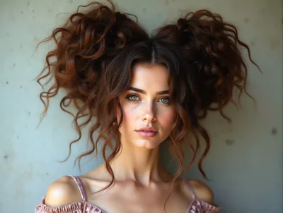 Portrait Of A Young Woman With Curly Pigtails