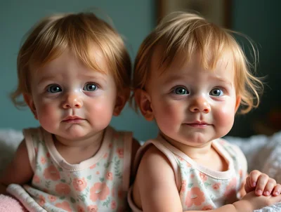 Portrait Of Two Identical Twin Baby Girls